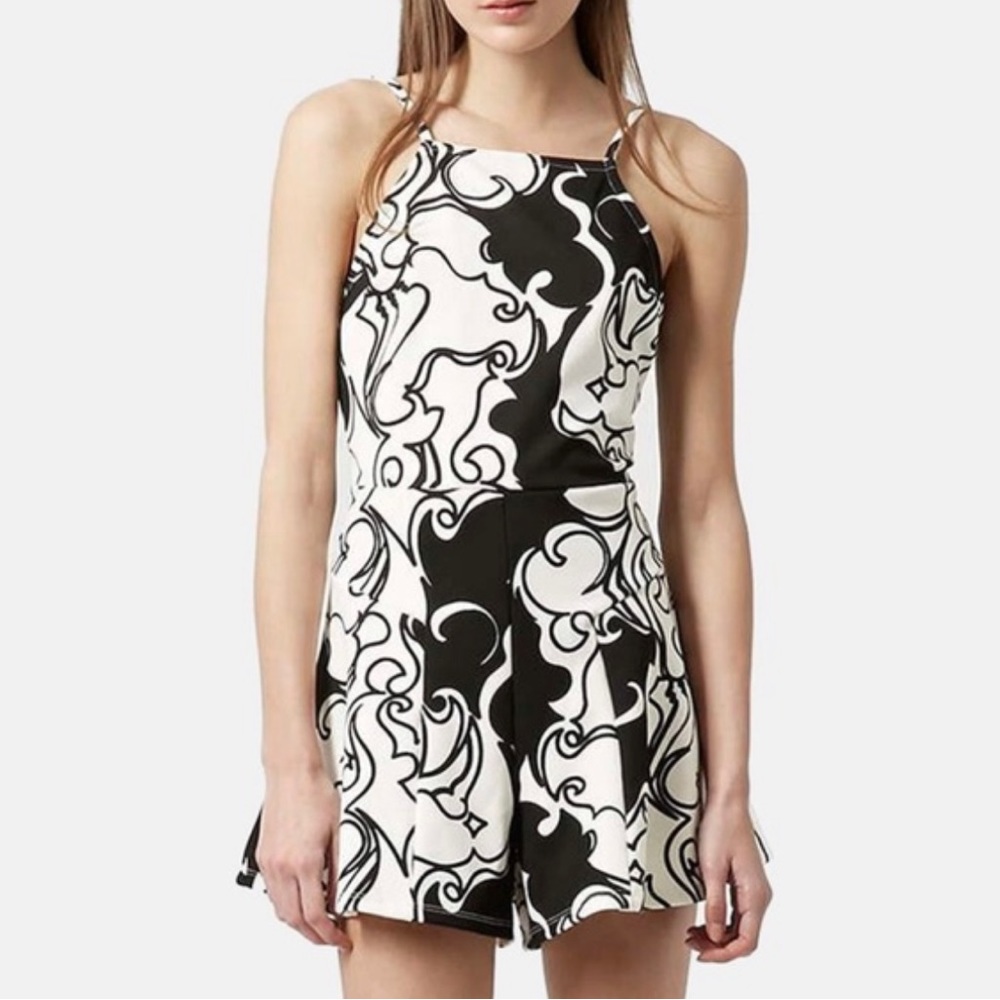 Topshop Swirl Print Black White Flared Mini Romper
